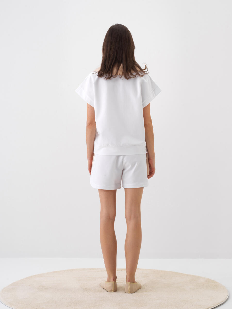 Beyaz Oversize Pamuklu Sweatshirt - 4