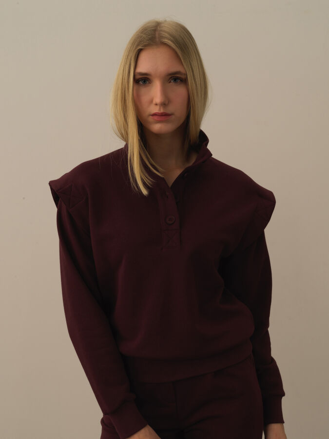 Bordo Pamuk Dokulu Regular Fit Sweatshirt - Xint