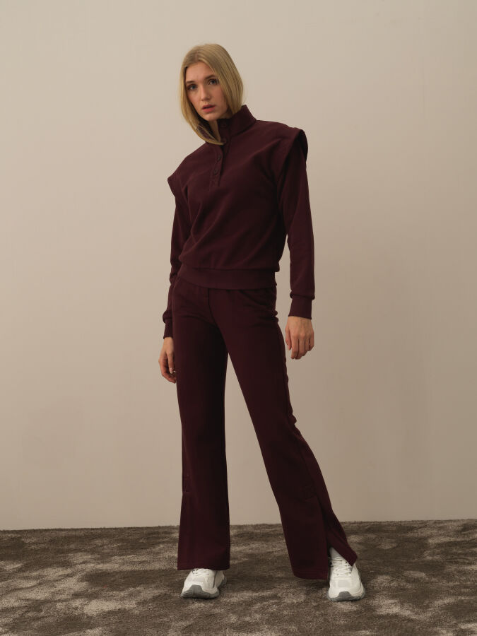 Bordo Pamuk Dokulu Regular Fit Sweatshirt - Xint