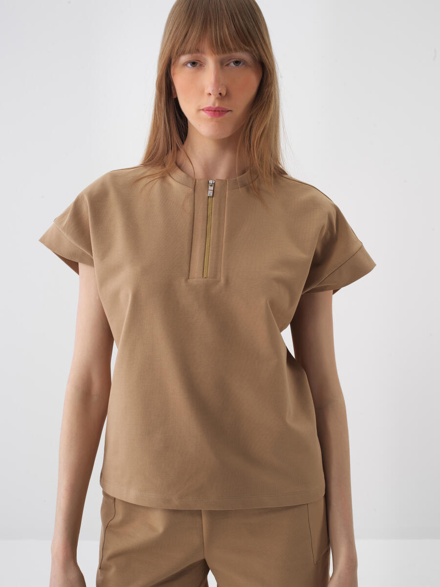 Camel Oversize Pamuklu Sweatshirt