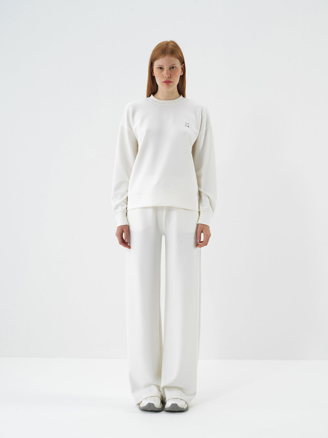 Ekru Modal Dokulu Oversize Sweatshirt - Xint