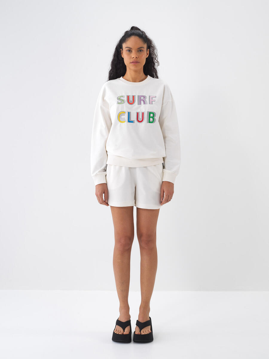 Ekru Oversize Pamuklu Sweatshirt