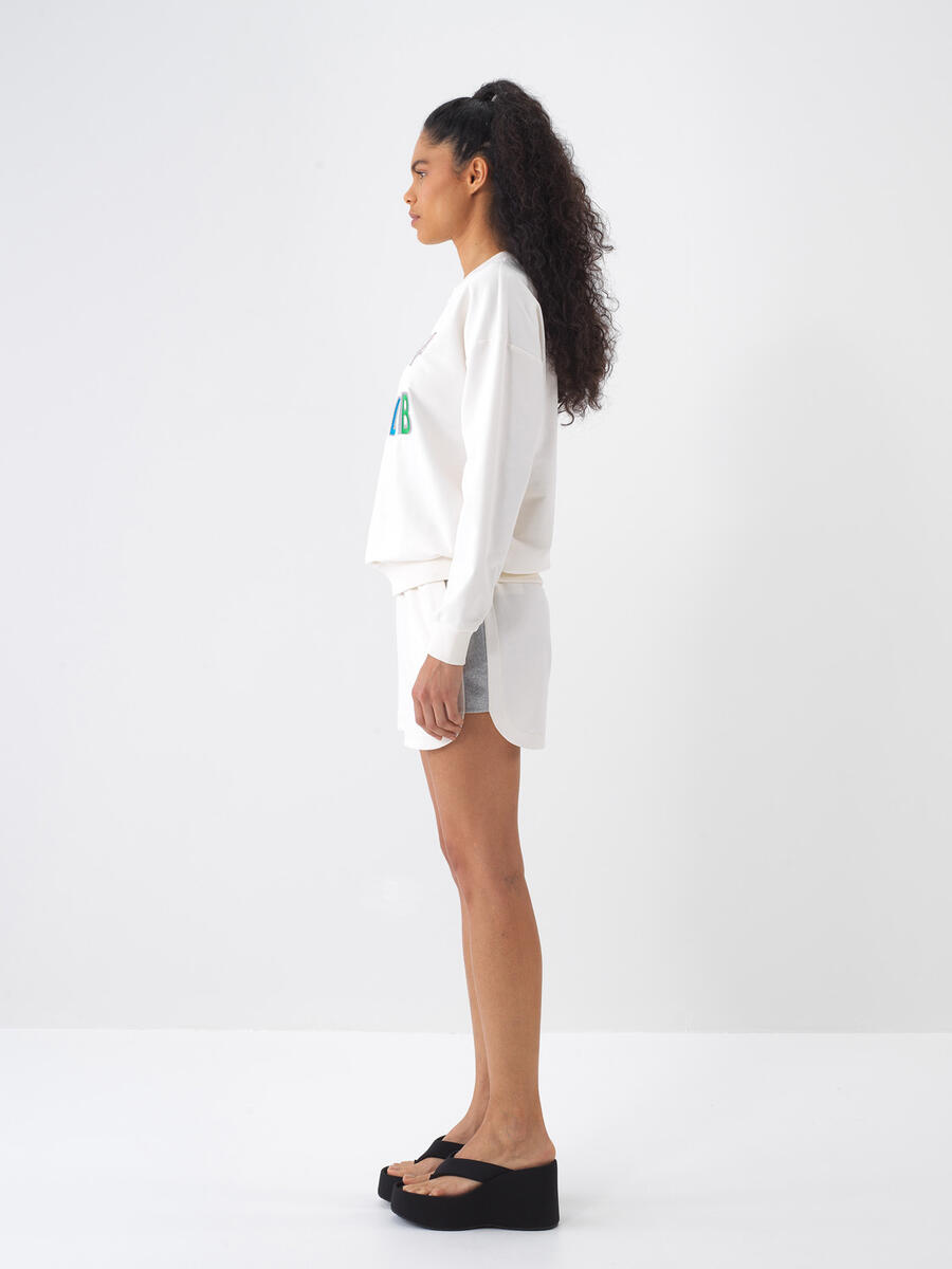 Ekru Oversize Pamuklu Sweatshirt - 4