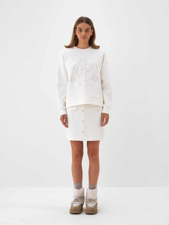 Ekru Pamuk Dokulu Oversize Sweatshirt - Xint