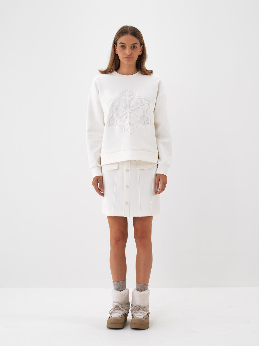 Ekru Pamuk Dokulu Oversize Sweatshirt - 2