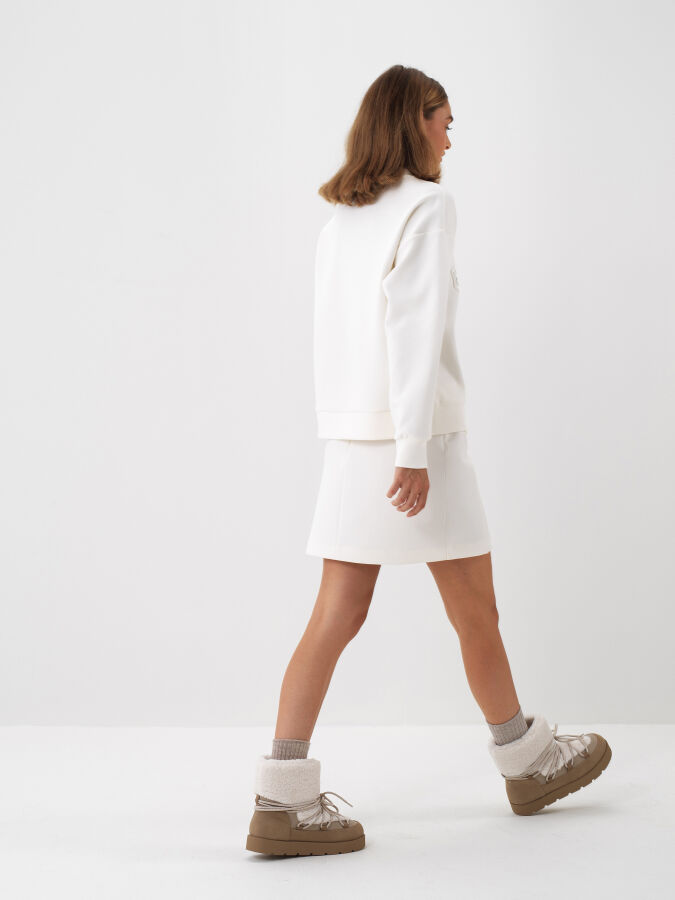 Ekru Pamuk Dokulu Oversize Sweatshirt - Xint