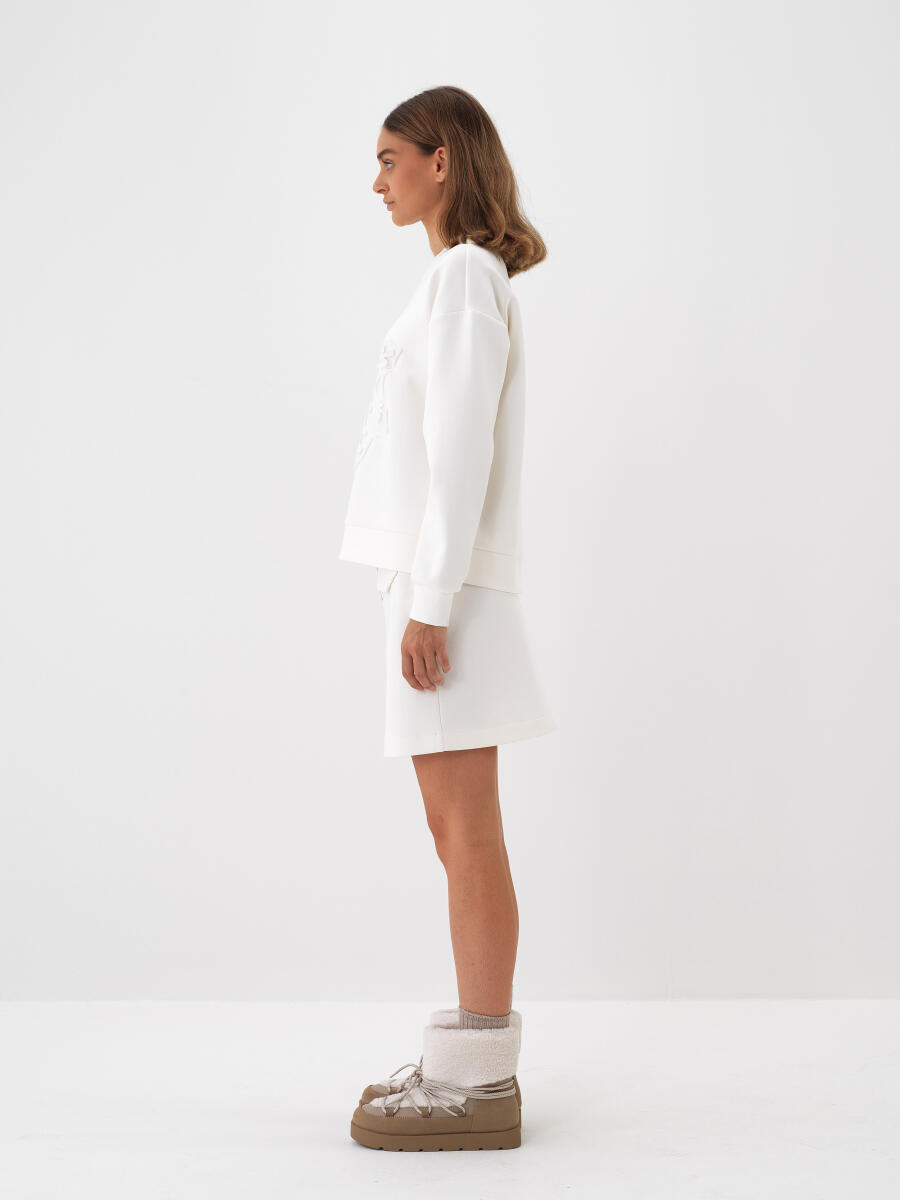 Ekru Pamuk Dokulu Oversize Sweatshirt - 3