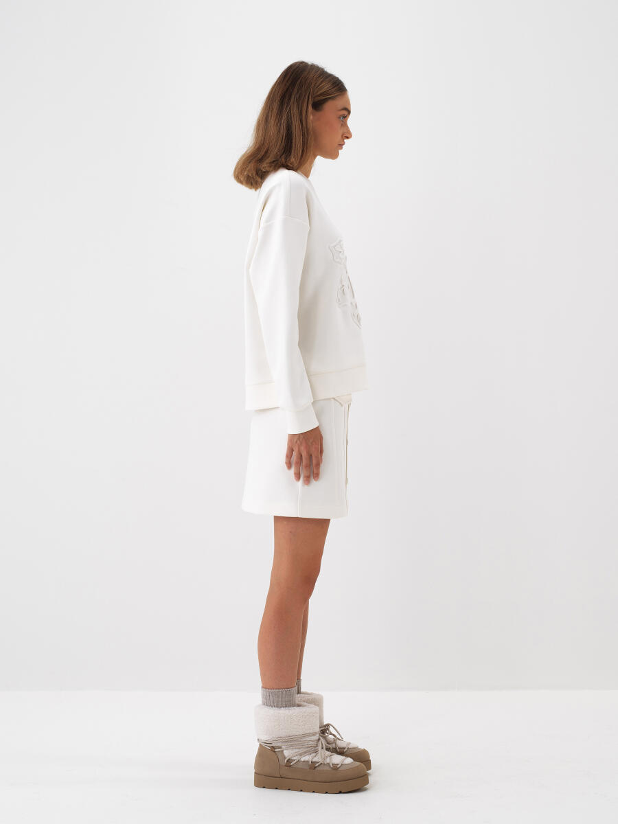 Ekru Pamuk Dokulu Oversize Sweatshirt - 4