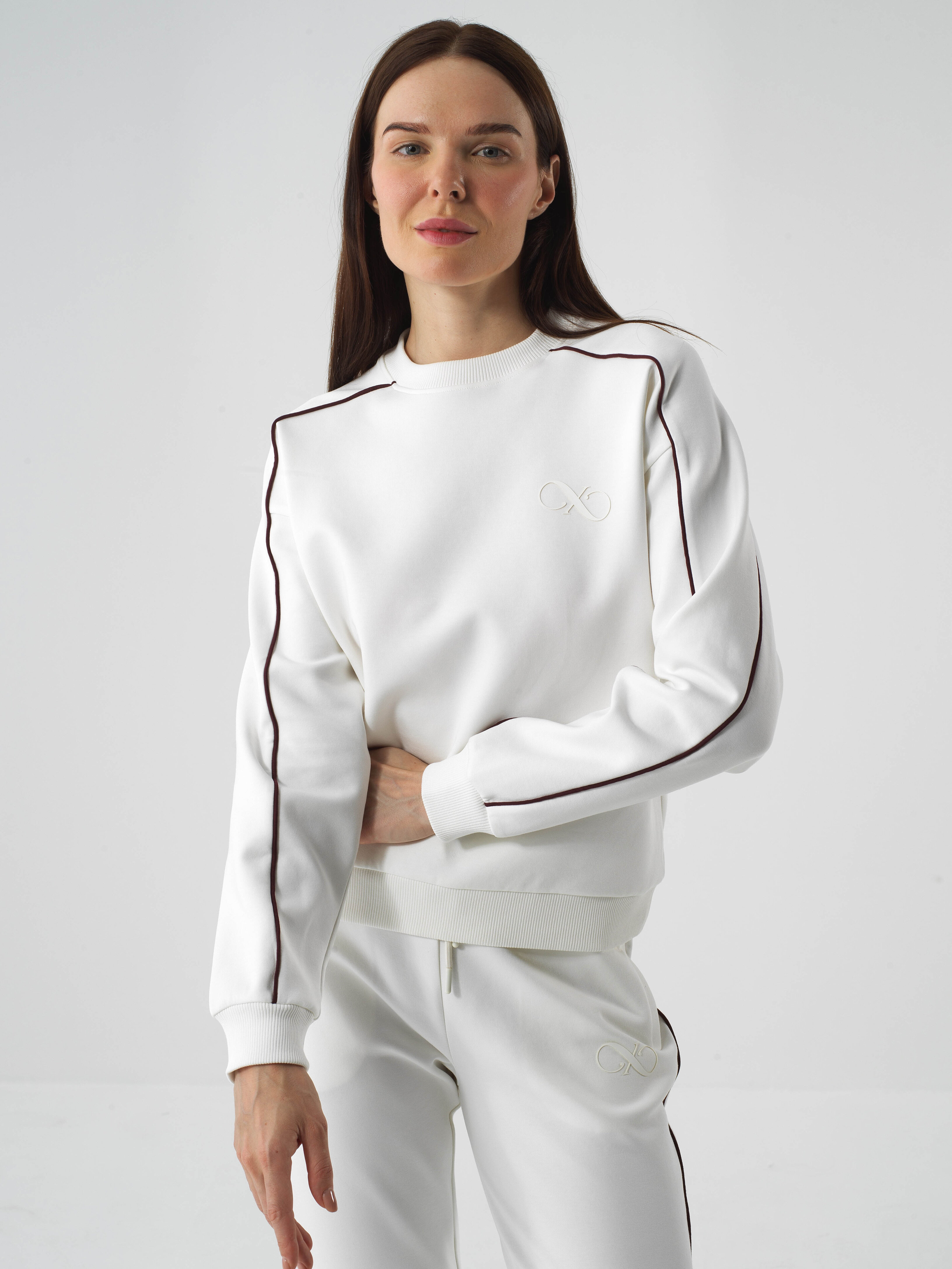 Ekru Pamuk Dokulu Oversize Sweatshirt - Xint