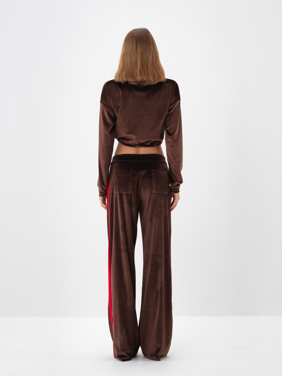 Kahverengi Lüks Dokulu Soft Kadife Oversize Sweatshirt - 6