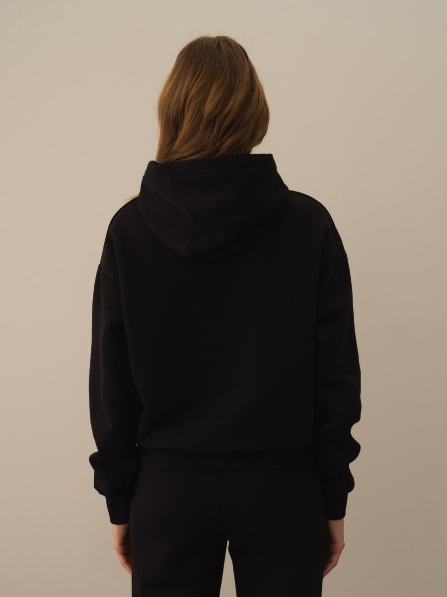 Siyah Oversize Basic Sweatshirt - 5