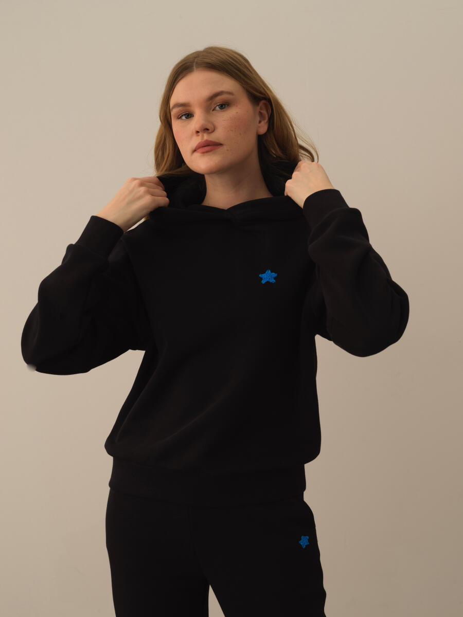 Siyah Oversize Basic Sweatshirt - 1