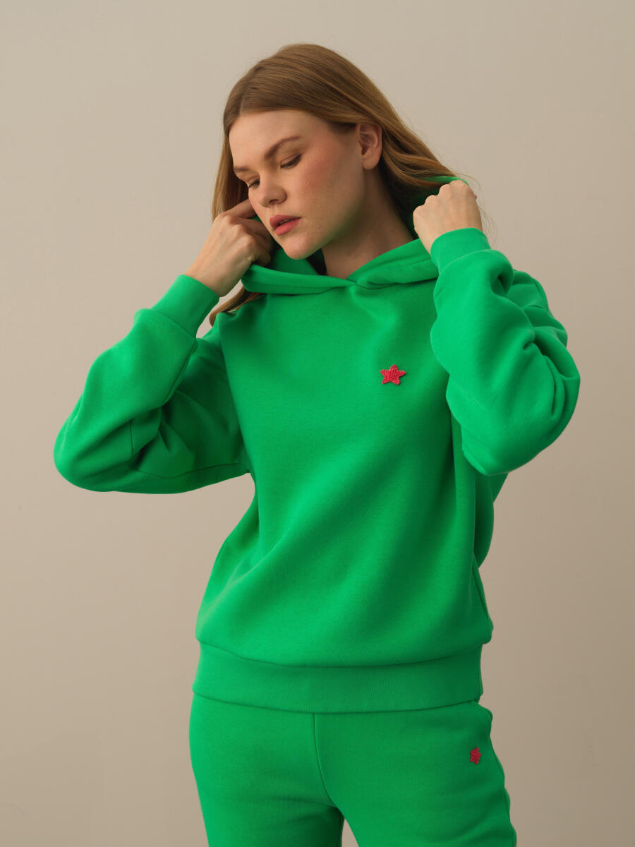 Yeşil Oversize Basic Sweatshirt - 1