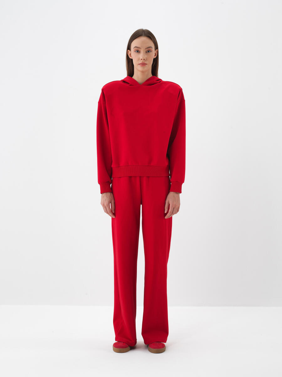 Kırmızı Pamuk Dokulu Oversize Sweatshirt - 2