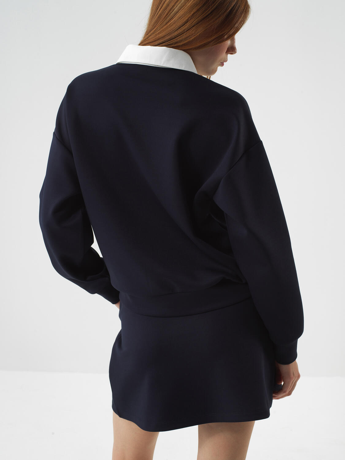 Lacivert Esnek Dokulu Oversize Sweatshirt - 4