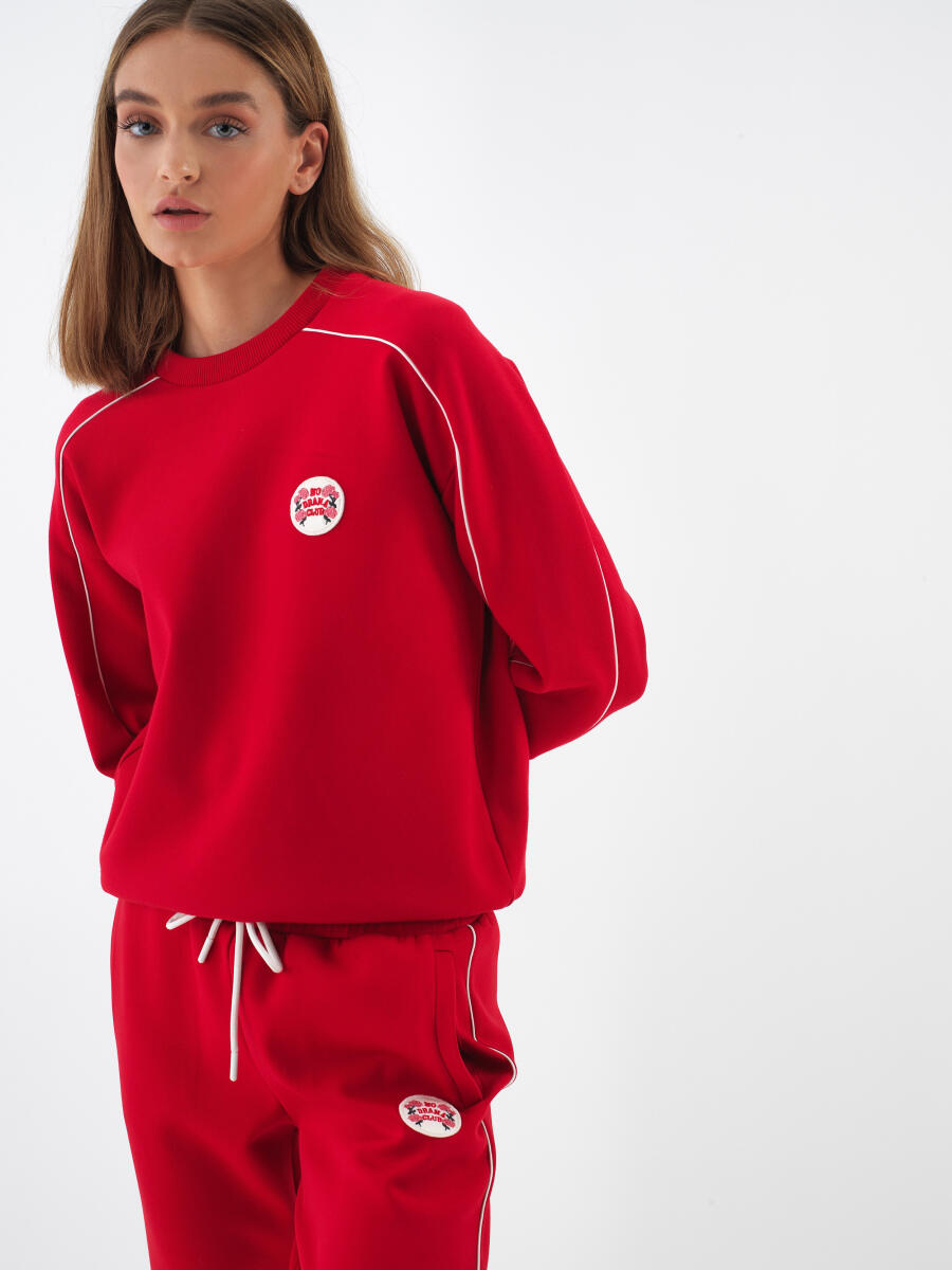 Kırmızı Pamuklu Baskılı Sweatshirt - 1