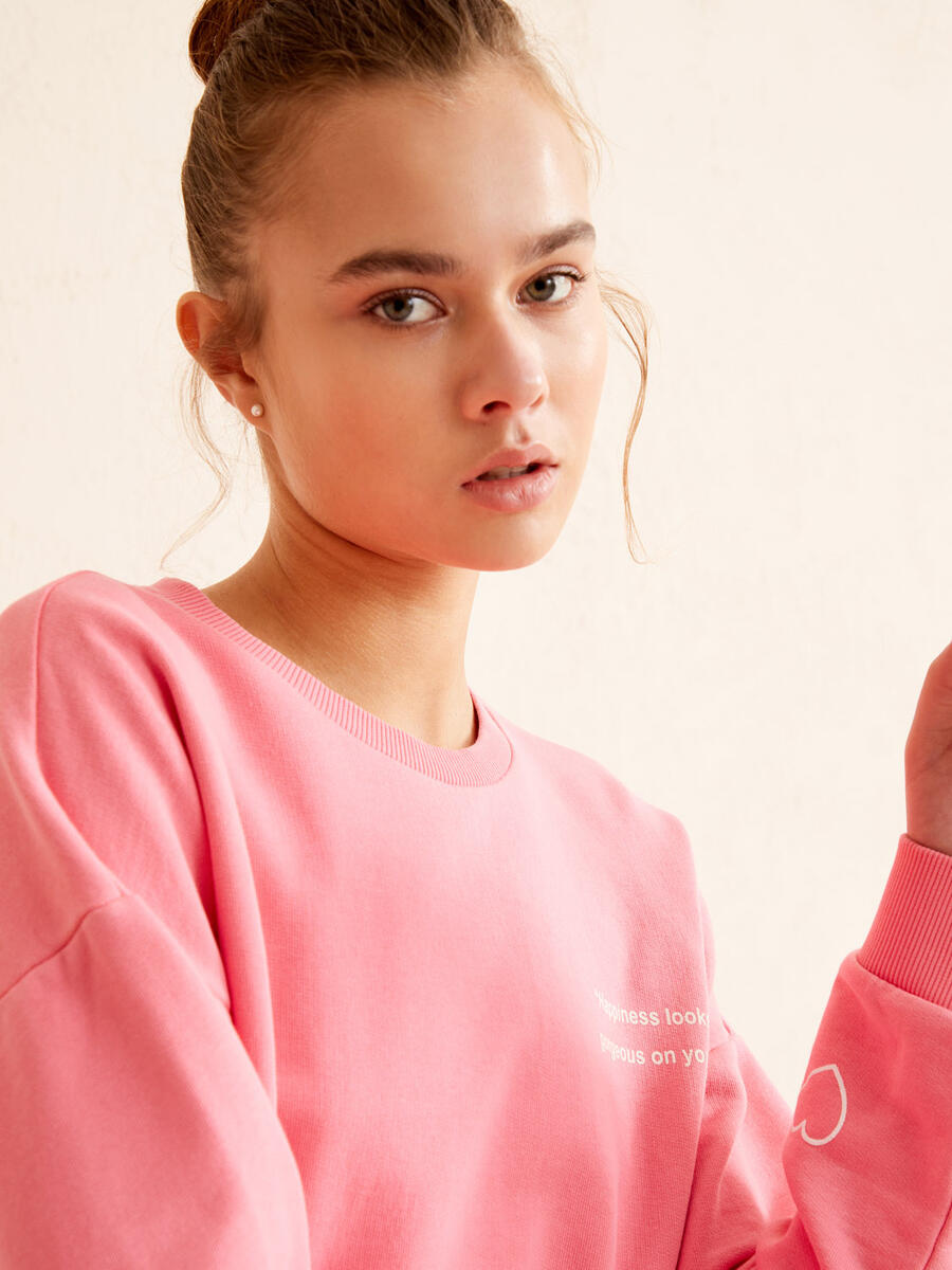 Pembe Big Oversize Pamuklu Sweatshirt - 3