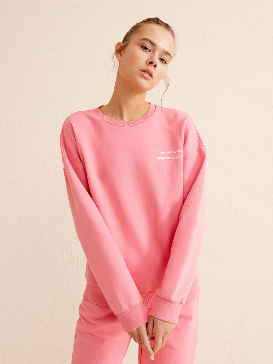 Pembe Big Oversize Pamuklu Sweatshirt