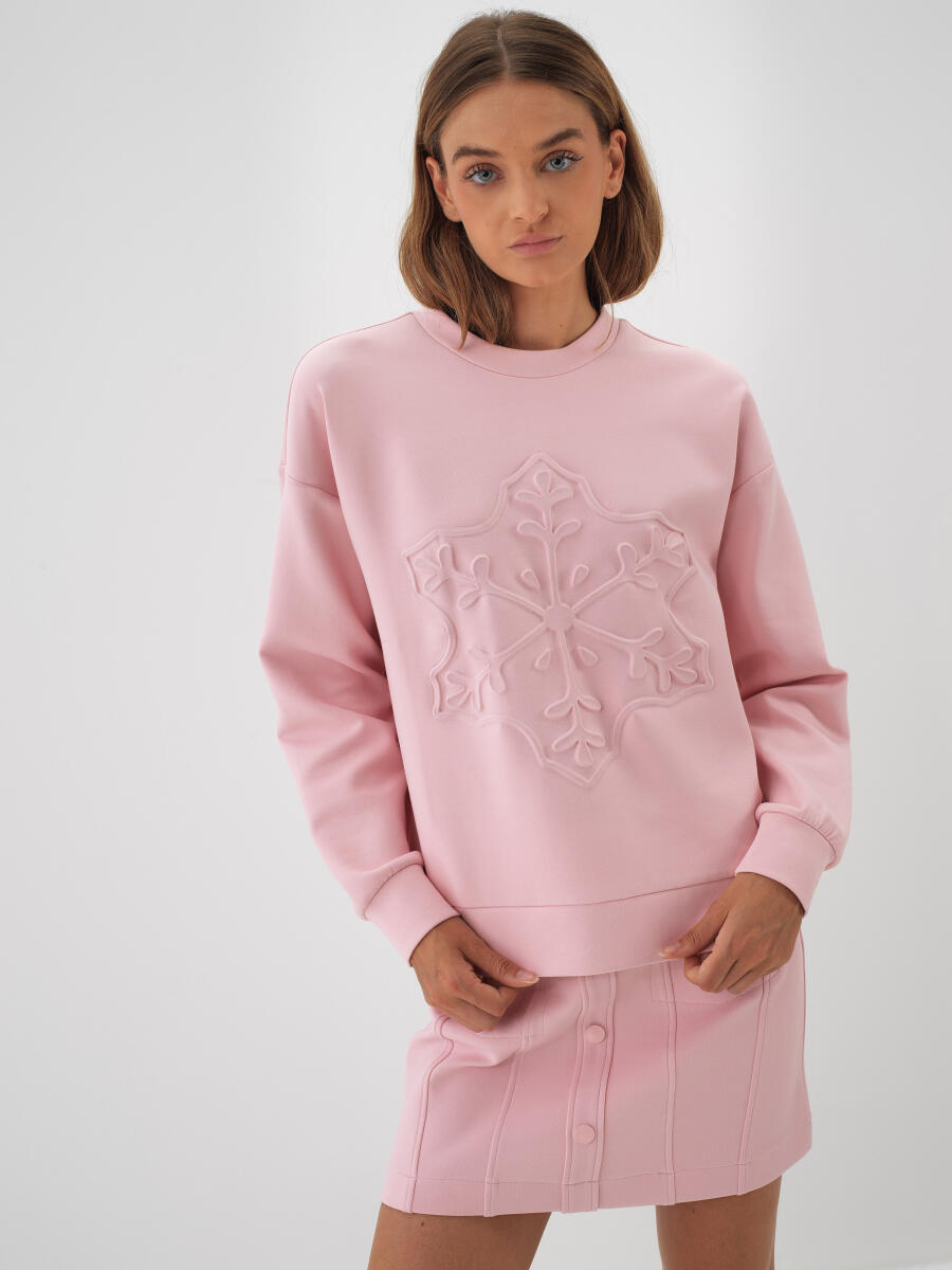 Pembe Pamuk Dokulu Oversize Sweatshirt