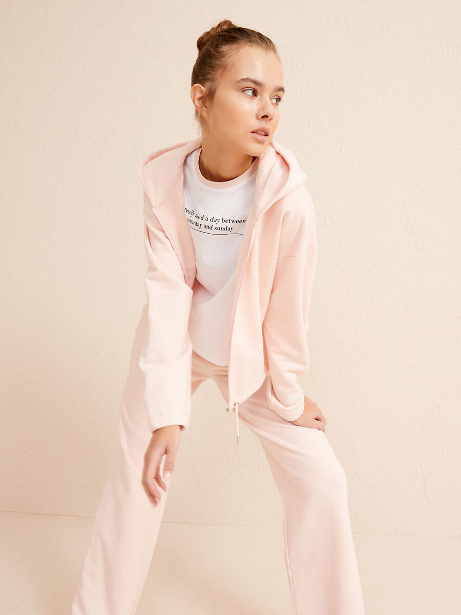 Pudra Rengi Oversize Pamuklu Sweatshirt