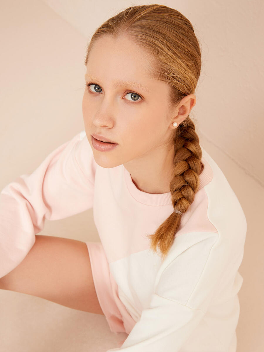 Pudra Rengi Oversize Pamuklu Sweatshirt - 3