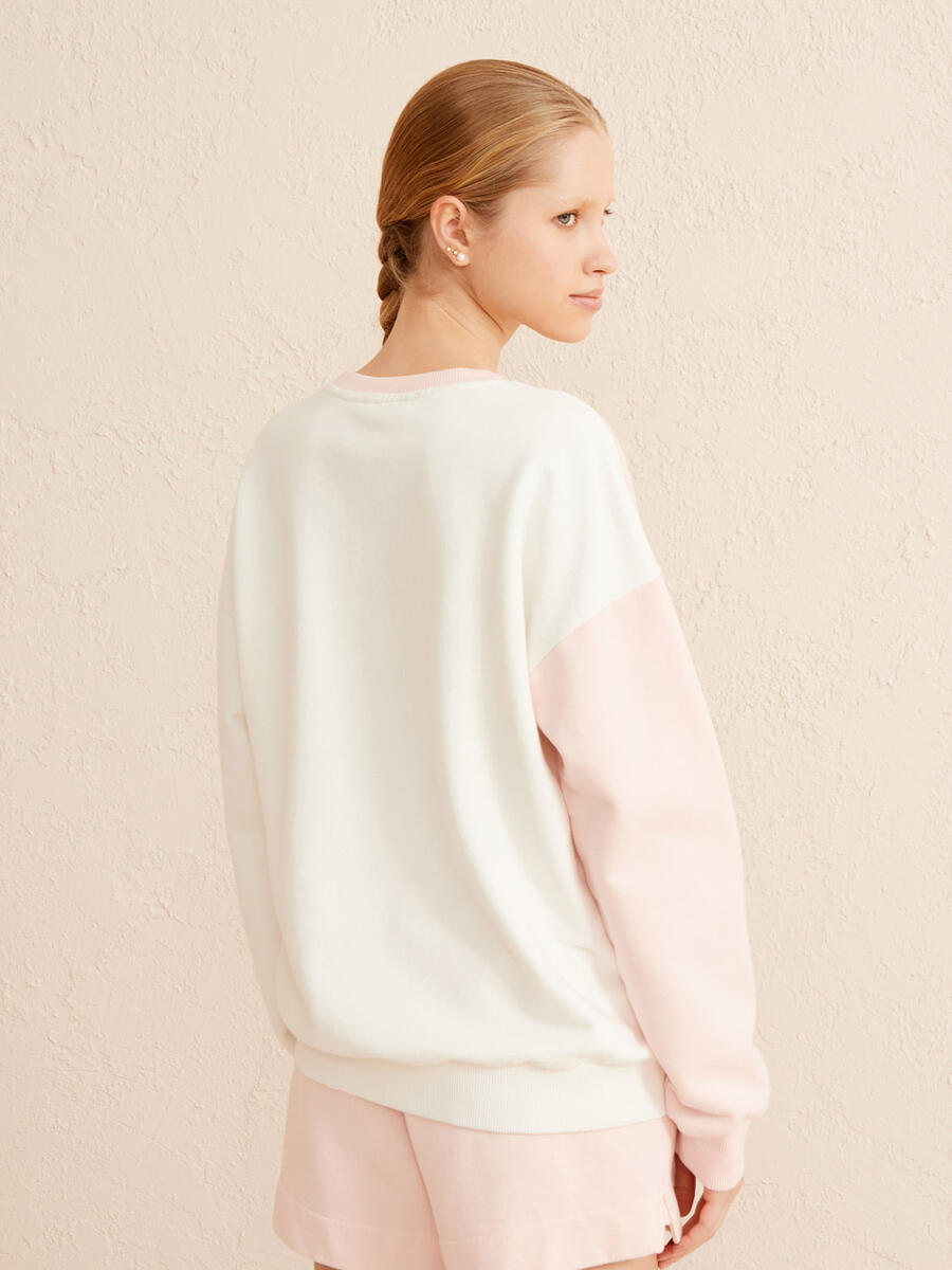 Pudra Rengi Oversize Pamuklu Sweatshirt - 4