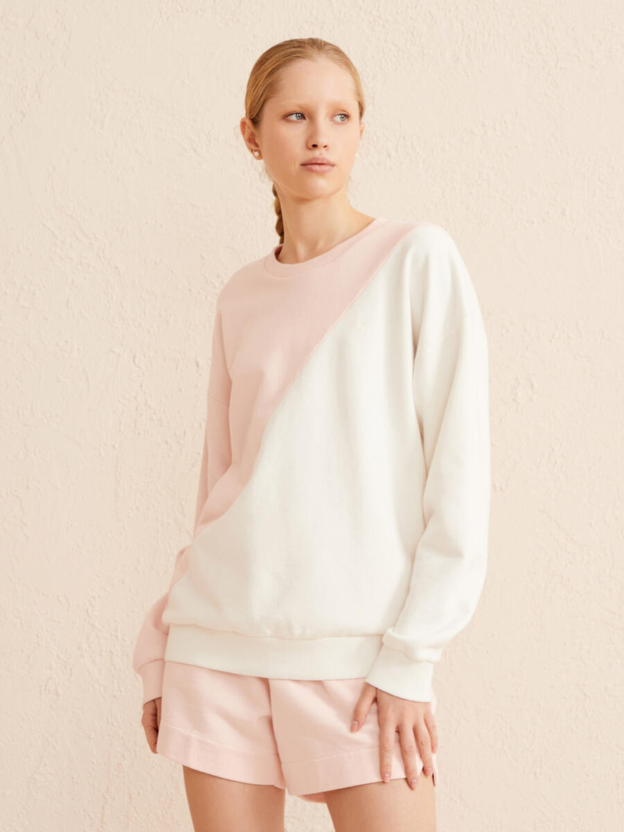 Pudra Rengi Oversize Pamuklu Sweatshirt