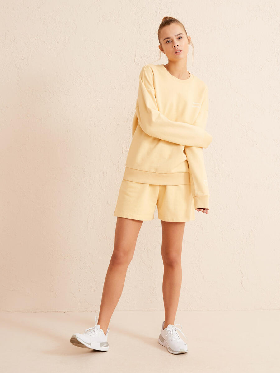 Şampanya Big Oversize Pamuklu Sweatshirt - 2