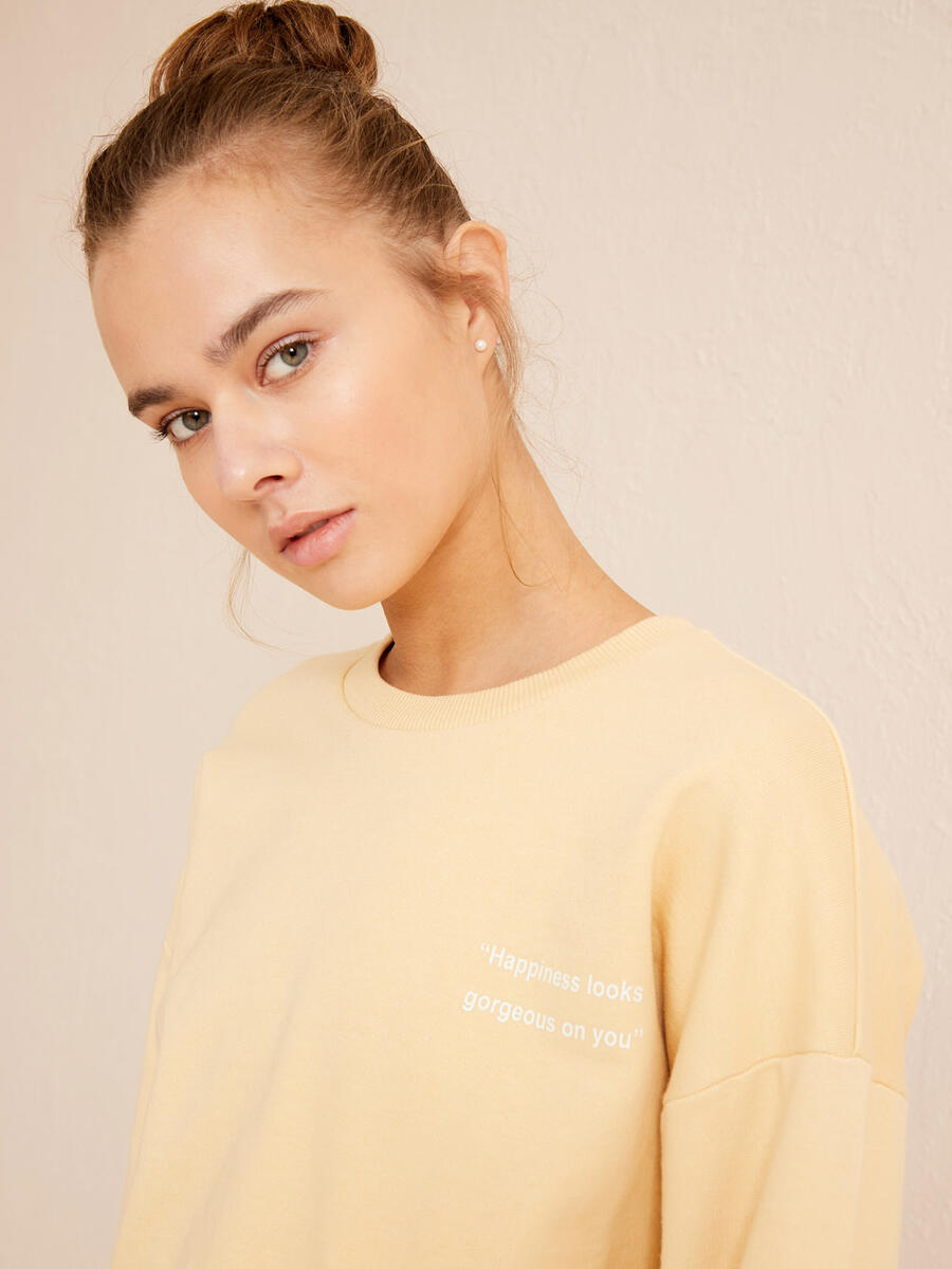 Şampanya Big Oversize Pamuklu Sweatshirt - 3