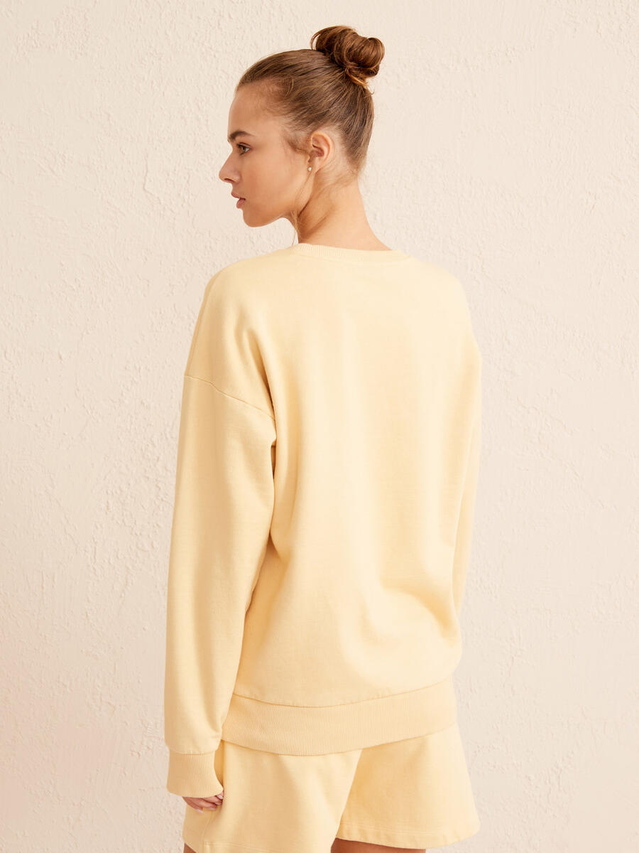 Şampanya Big Oversize Pamuklu Sweatshirt - 5