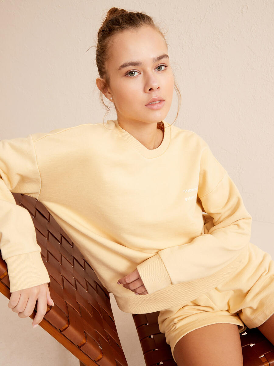 Şampanya Big Oversize Pamuklu Sweatshirt
