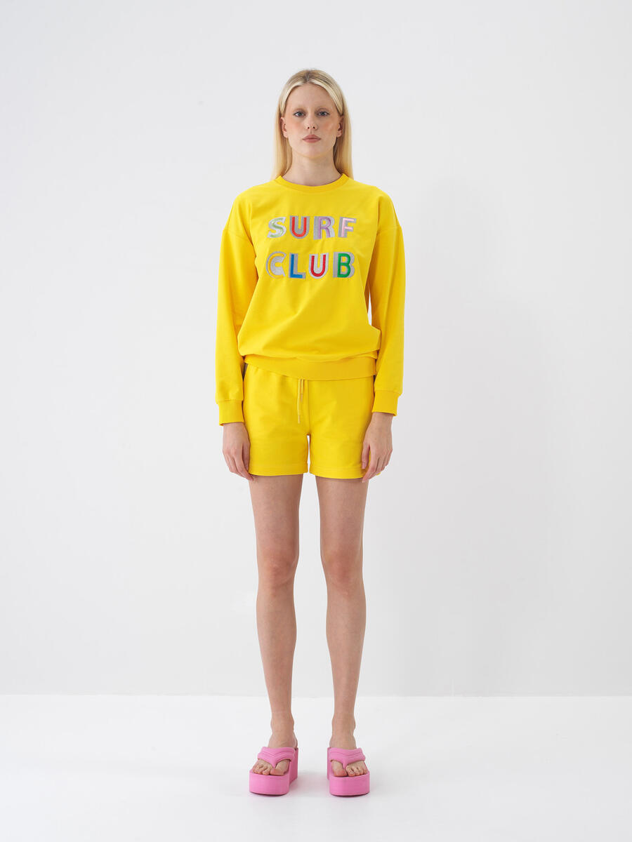 Sarı Oversize Pamuklu Sweatshirt