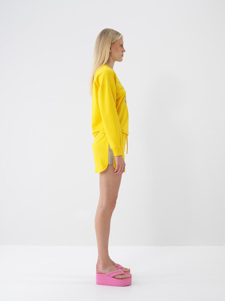 Sarı Oversize Pamuklu Sweatshirt - 2