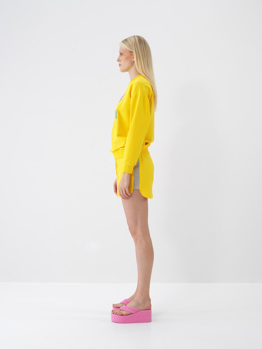 Sarı Oversize Pamuklu Sweatshirt - 3