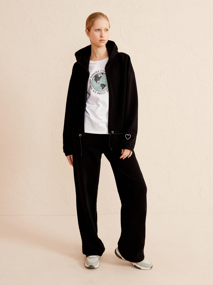 Siyah Oversize Pamuklu Sweatshirt - 2