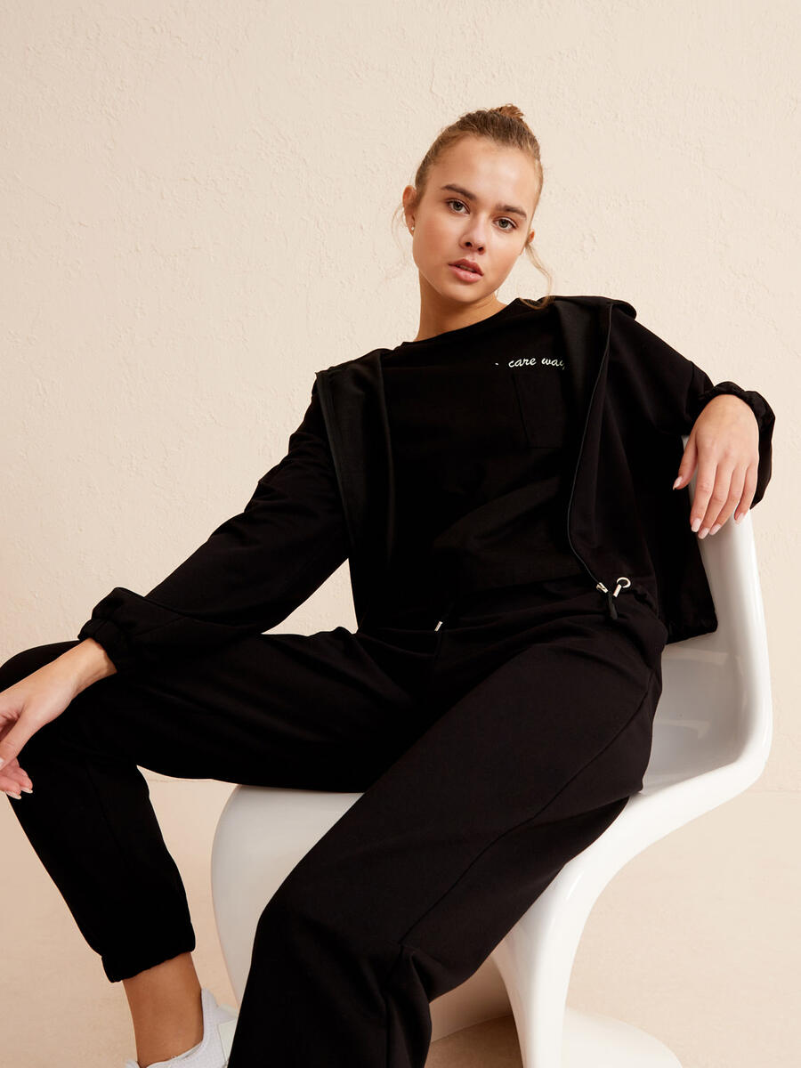 Siyah Oversize Pamuklu Sweatshirt
