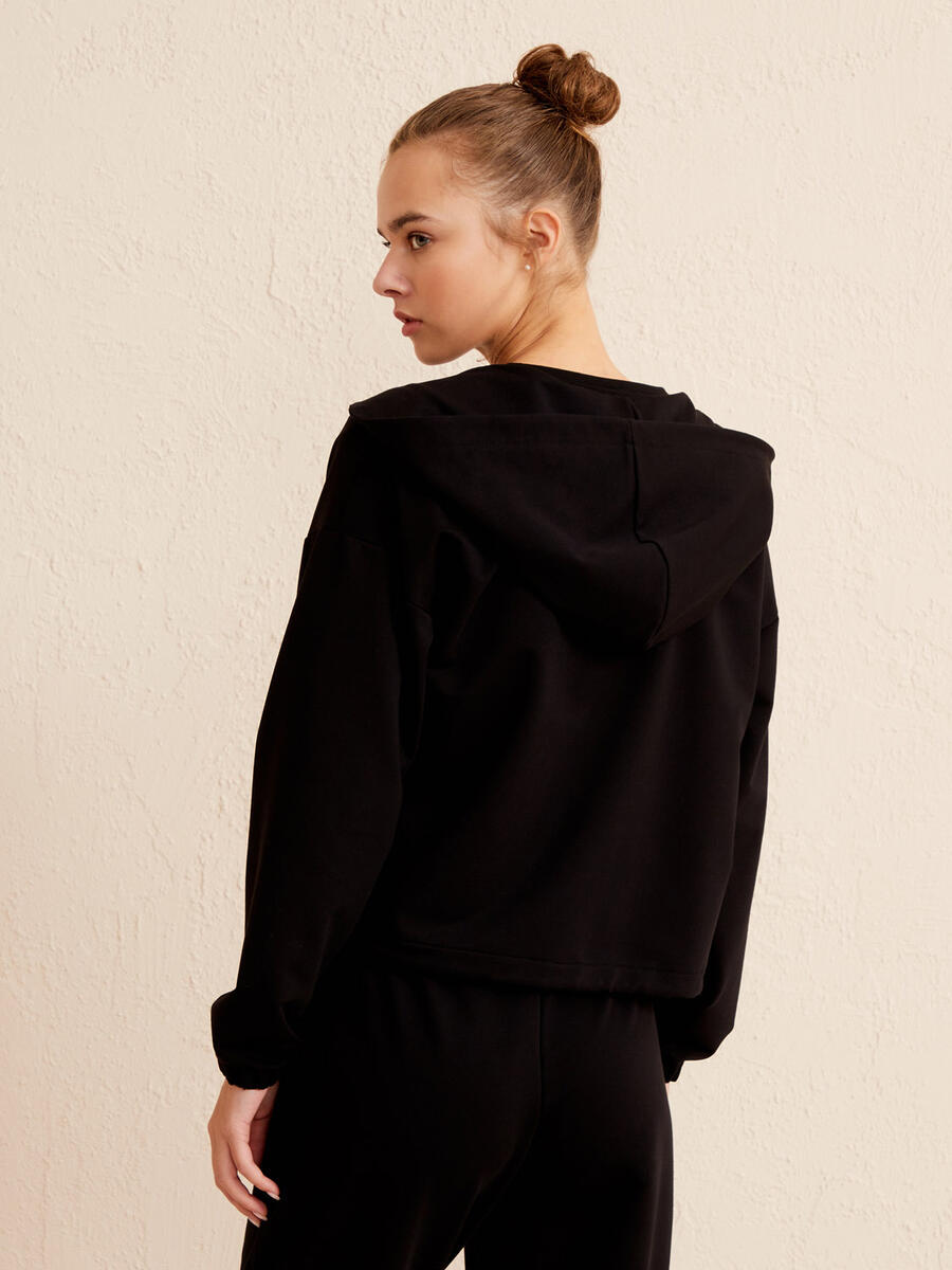 Siyah Oversize Pamuklu Sweatshirt - 5