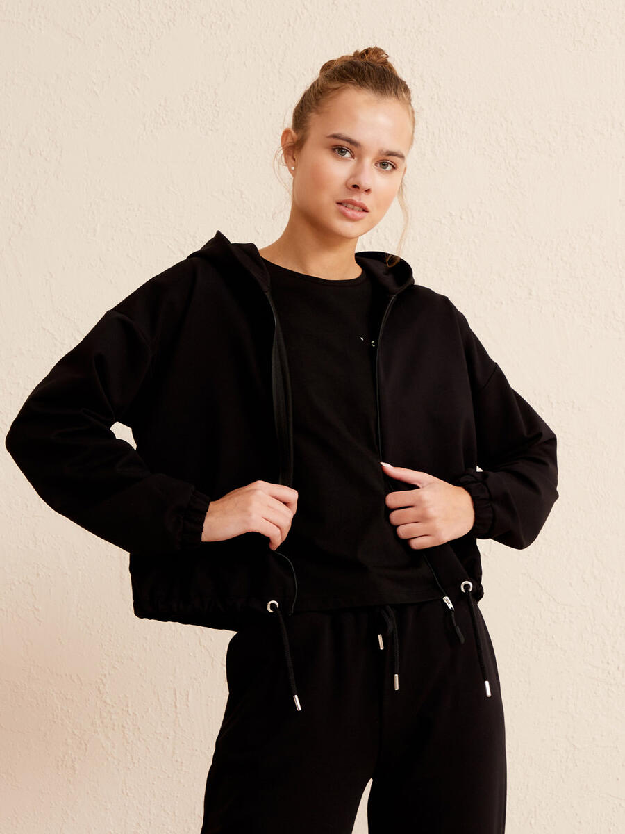 Siyah Oversize Pamuklu Sweatshirt - 4