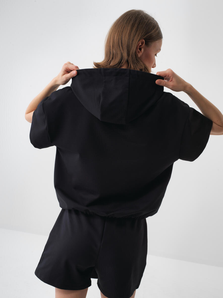 Siyah Oversize Pamuklu Sweatshirt - 7