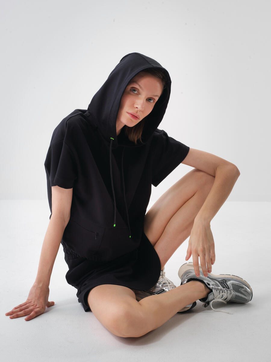 Siyah Oversize Pamuklu Sweatshirt - 3