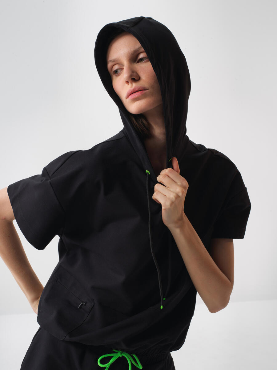 Siyah Oversize Pamuklu Sweatshirt
