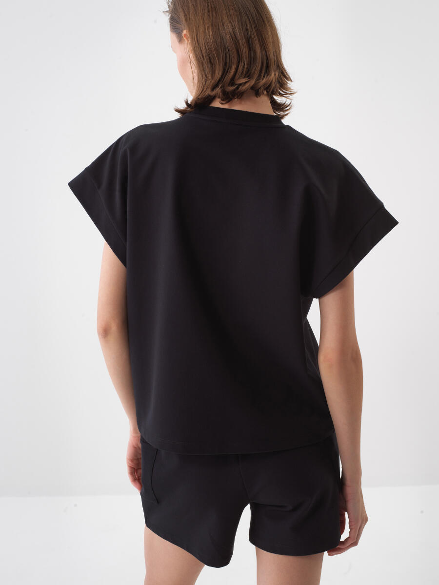 Siyah Oversize Pamuklu Sweatshirt - 5