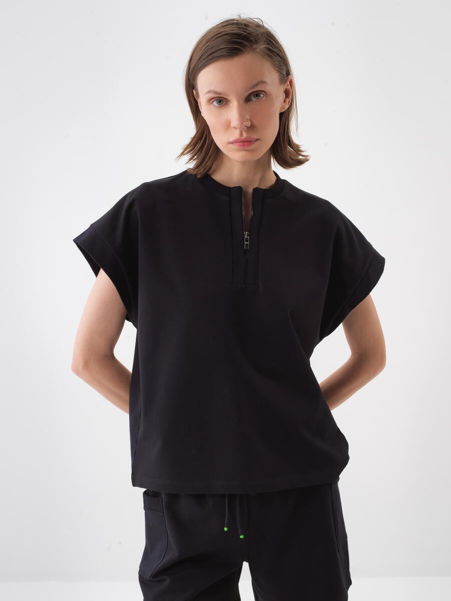Siyah Oversize Pamuklu Sweatshirt