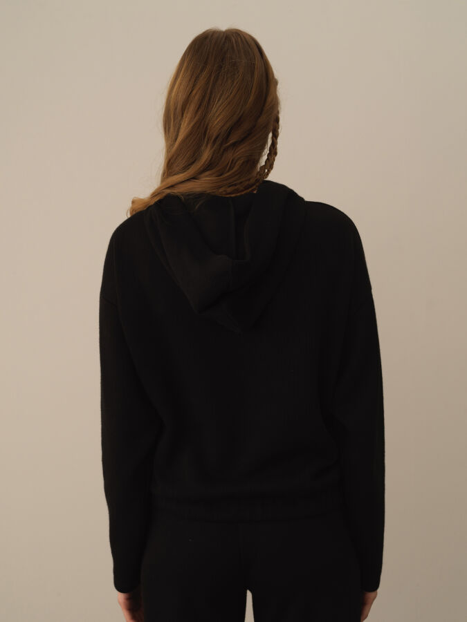 Siyah Pamuk Dokulu Oversize Sweatshirt - Xint