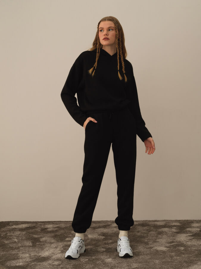 Siyah Pamuk Dokulu Oversize Sweatshirt - Xint