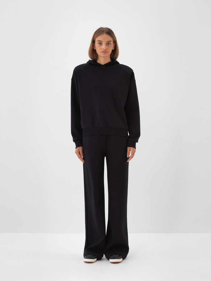 Siyah Pamuk Dokulu Oversize Sweatshirt - Xint