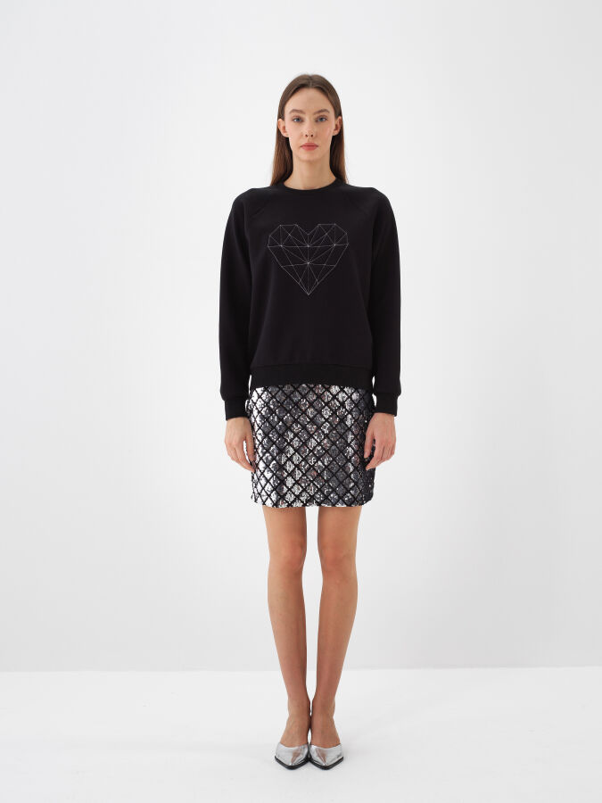 Siyah Pamuk Dokulu Regular Fit Sweatshirt - Xint