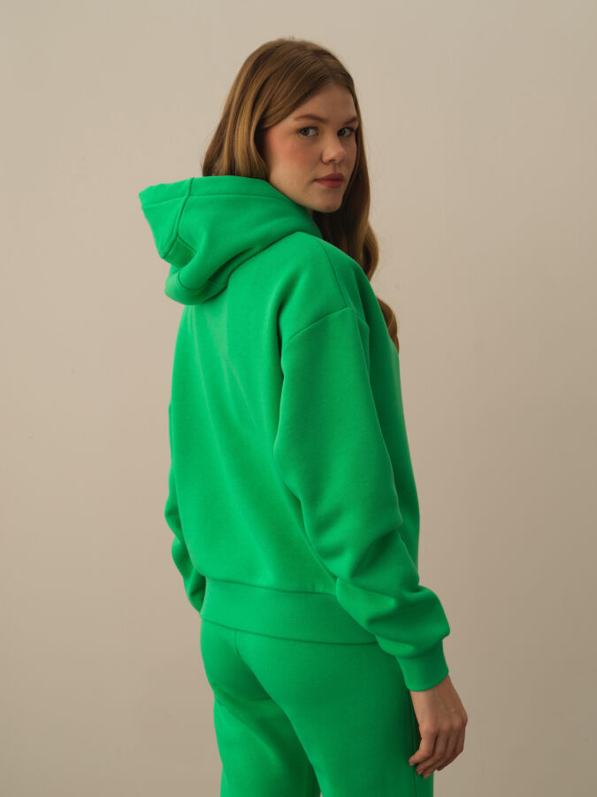 Yeşil Pamuk Dokulu Oversize Sweatshirt - Xint