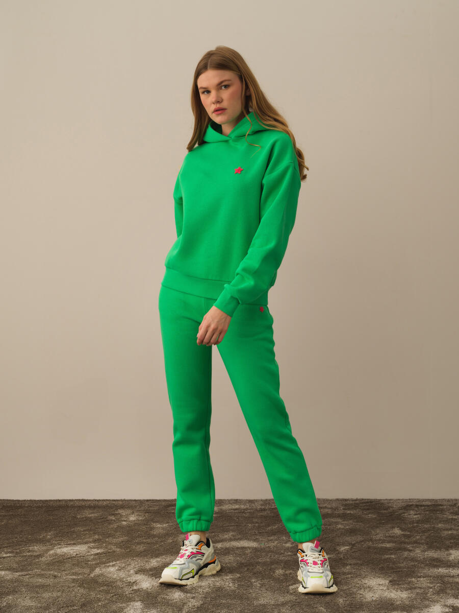 Yeşil Pamuk Dokulu Oversize Sweatshirt - 2