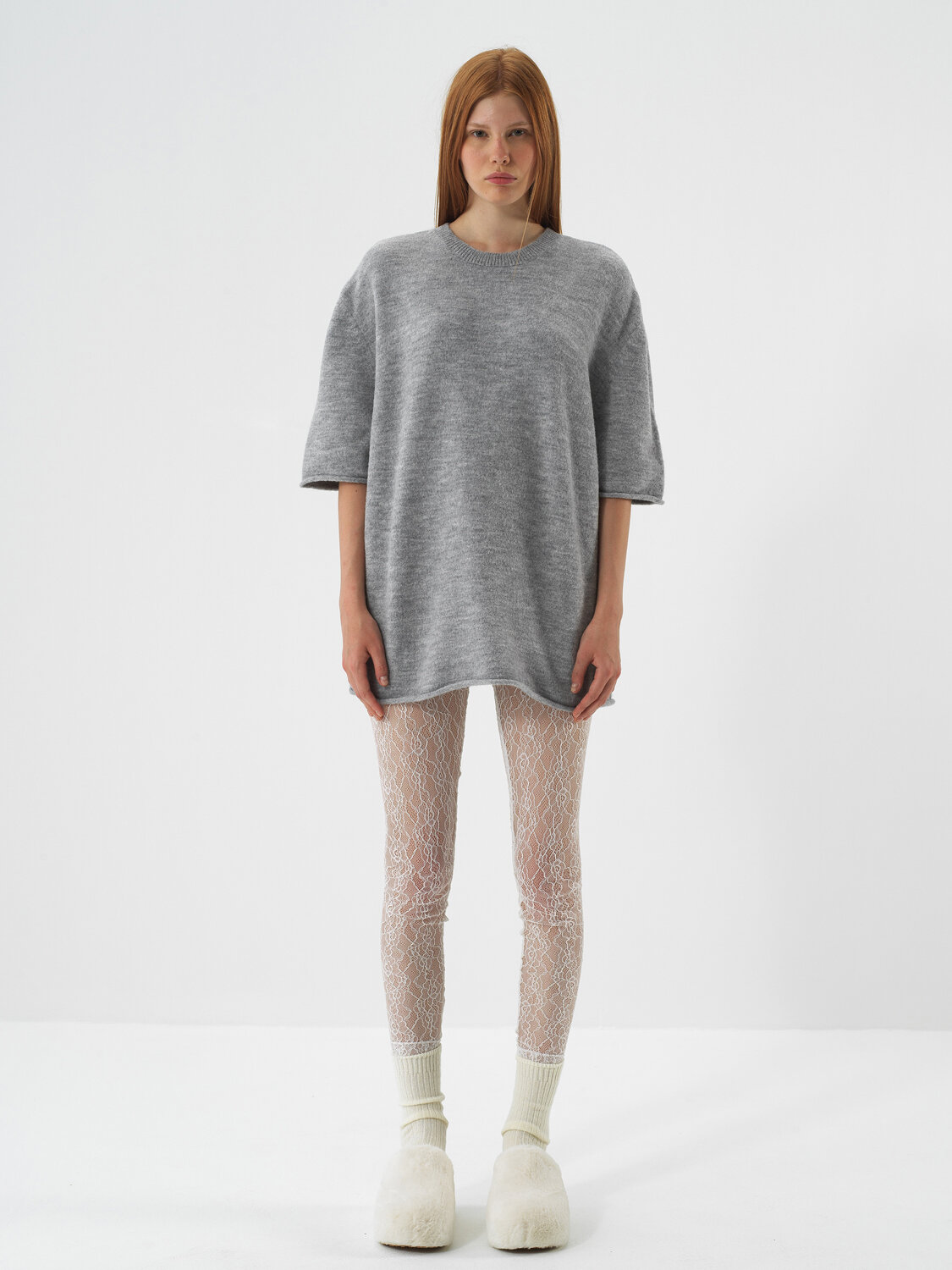 Ekru İnce Dantel Detaylı Slim Fit Tayt - Xint